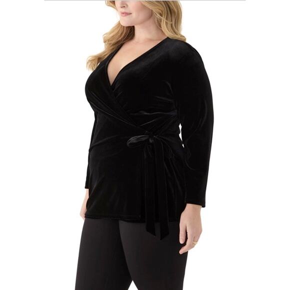 Anne Klein Black Velour Velvet Wrap Top Plus Size 0X Whimsigoth Dark Romance $89 - Picture 3 of 10